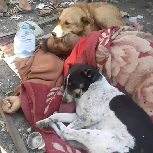 A heartwarming tale unfolds as two loyal dogs remain by a homeless man, protecting him in his final moments-pvth