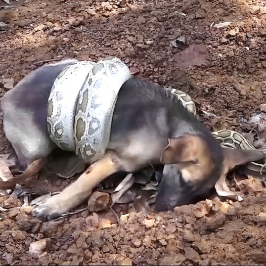 Desperately begging for help, a puppy is saved from a snake attack.