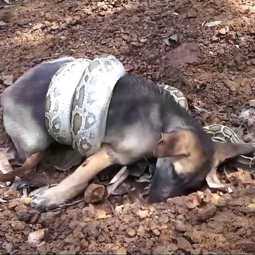 A puppy is rescued from a snake attack, desperately crying for help.